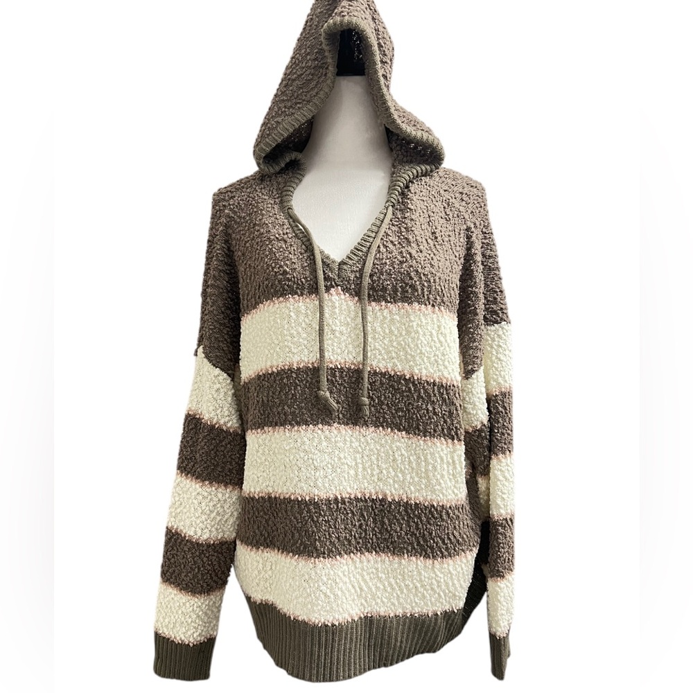 Maurices Brown and Cream Striped Hooded Sweater